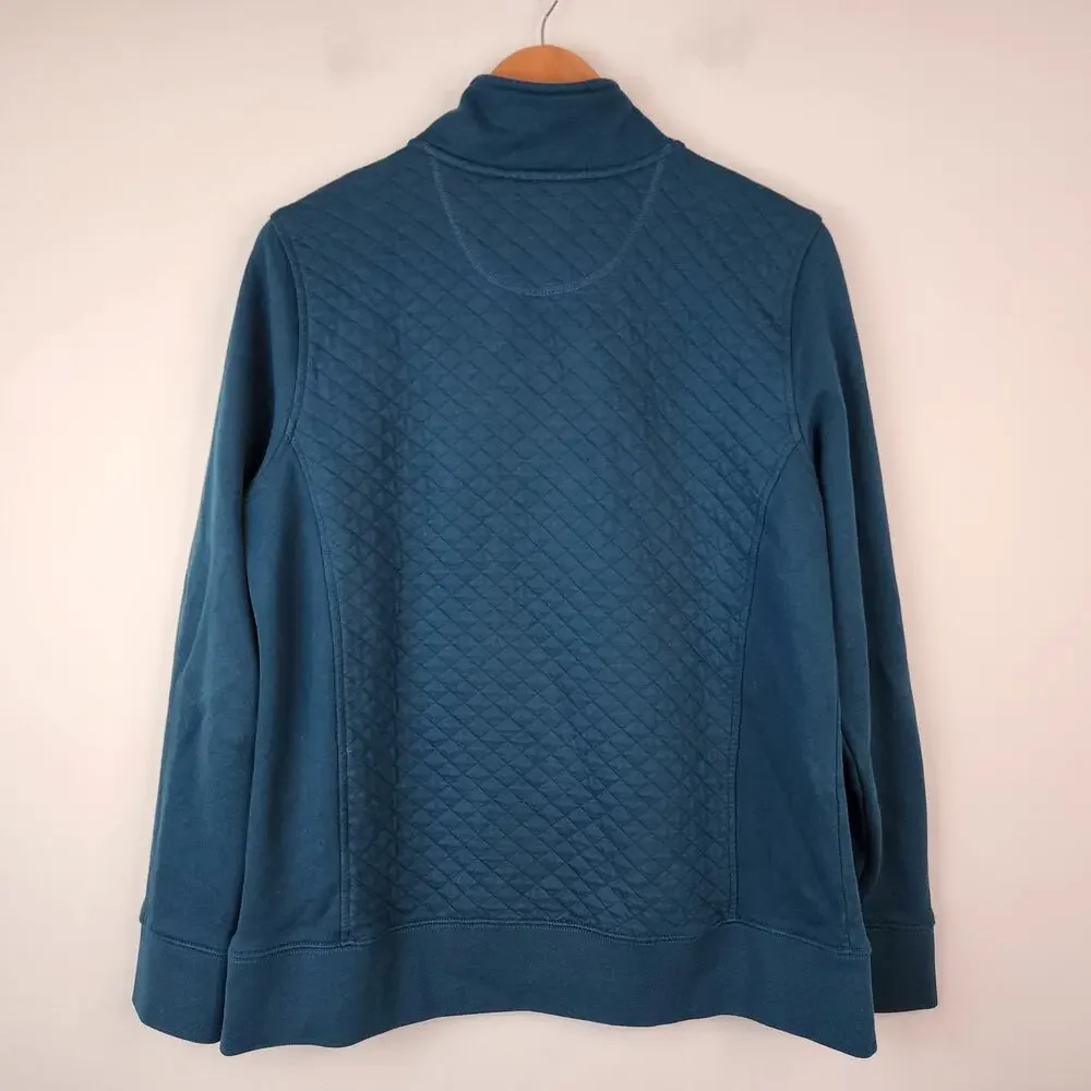 L.L. Bean Quilted 1/4 Zip Sweatshirt Teal Pullover Sweater Women's Large - Picture 4 of 7